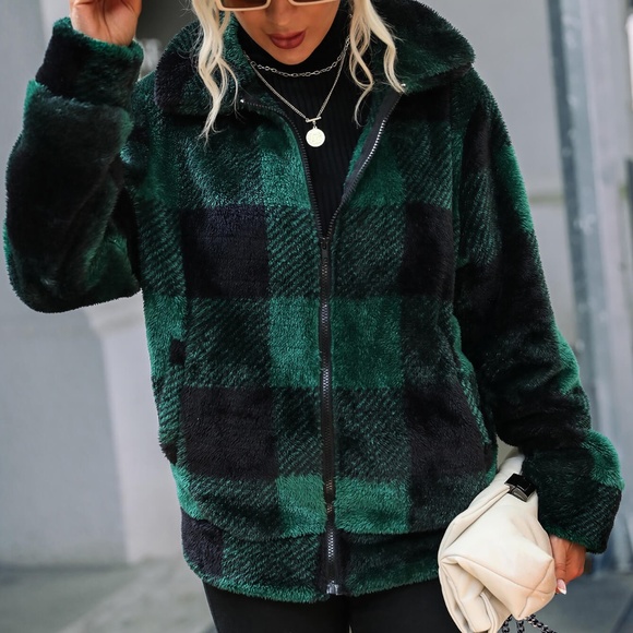 Plaid Zip-Up Collared Jacket
